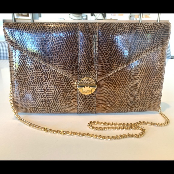J. Perez Handbags - Vintage J. Perez Italian Brown Lizard Clutch